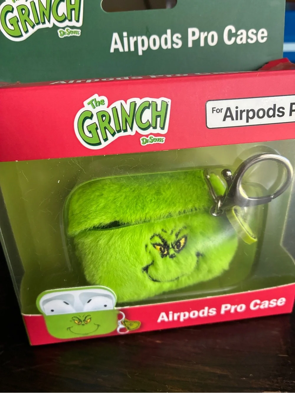 The Grinch Plush AirPods Pro Case in Bright Green with Keyring
